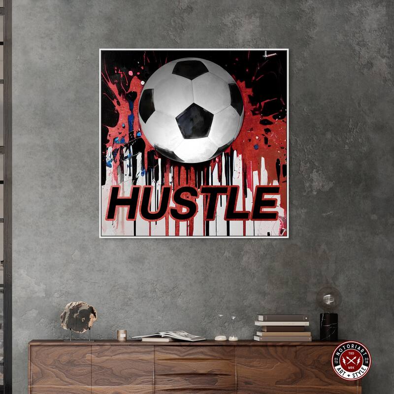 Notoriart Soccer Red Splash Framed Soccer 1 Piece Canvas Wall Art