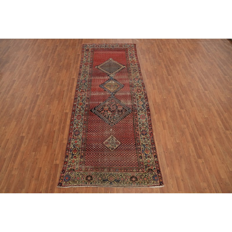Hand Knotted Oriental 100% Wool Carpet Traditional Geometric Oranges & Rust Malayer Area Rug - 12' 8'' X 4' 9''