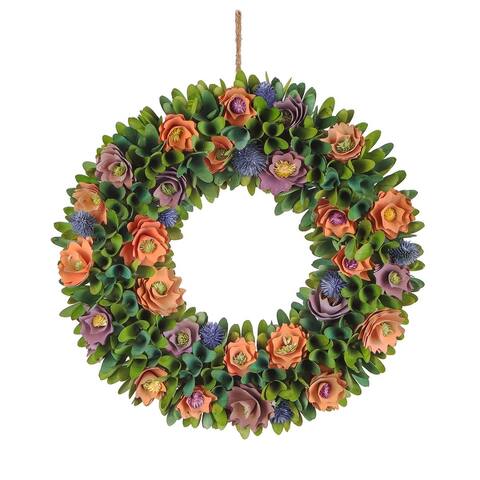 18" Peach Colors Spring Floral Wreath