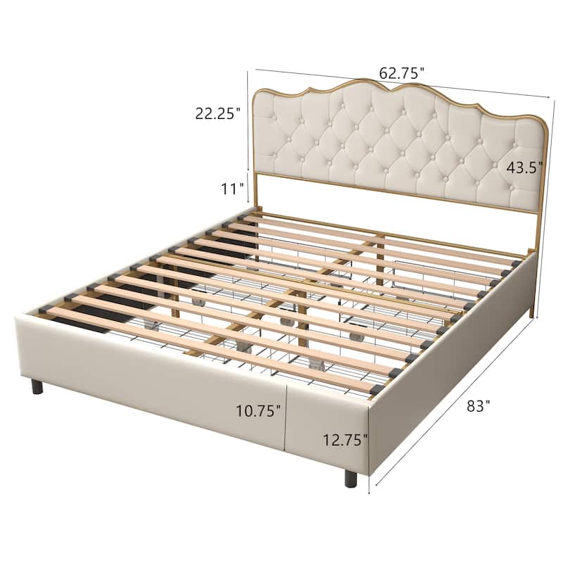 Metal frame sleeping bed with four storage drawer