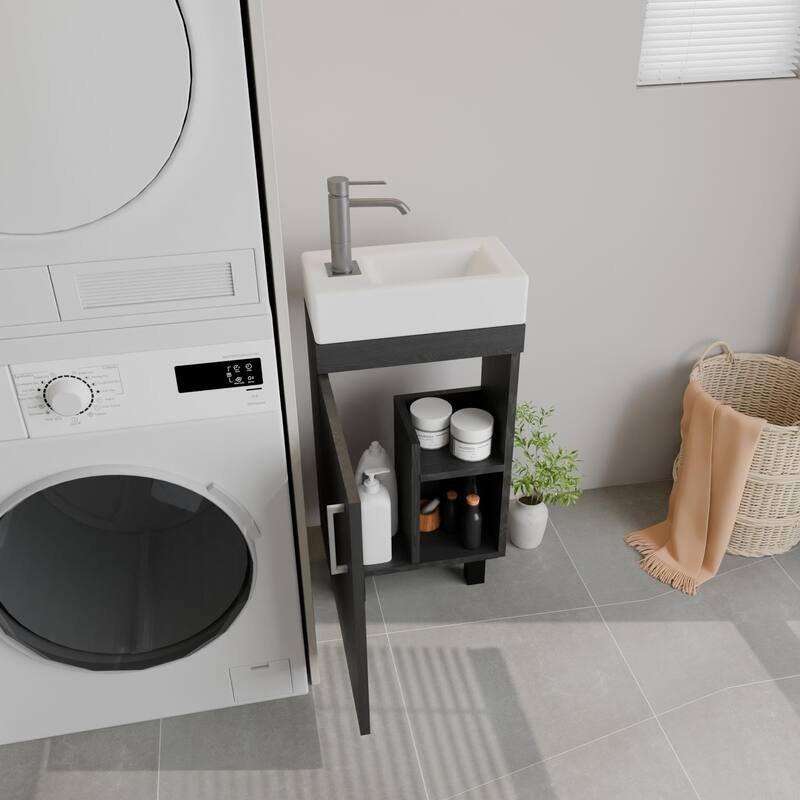 GDFStudio - Dominic 16-Inch Compact Freestanding Bathroom Vanity with Undermount Ceramic Sink and Smart Storage Cabinet