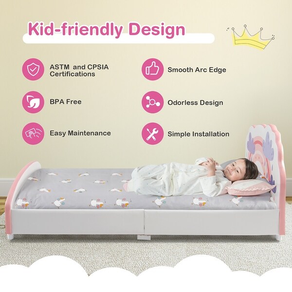 Costway Kids Upholstered Platform Bed Children Twin Size