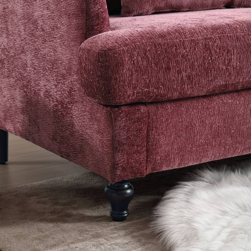 Chenille Fabric Accent Chair, Tufted Upholstered Living Room Chair, Lounge Armchair with Solid Wood Frame & Pillows