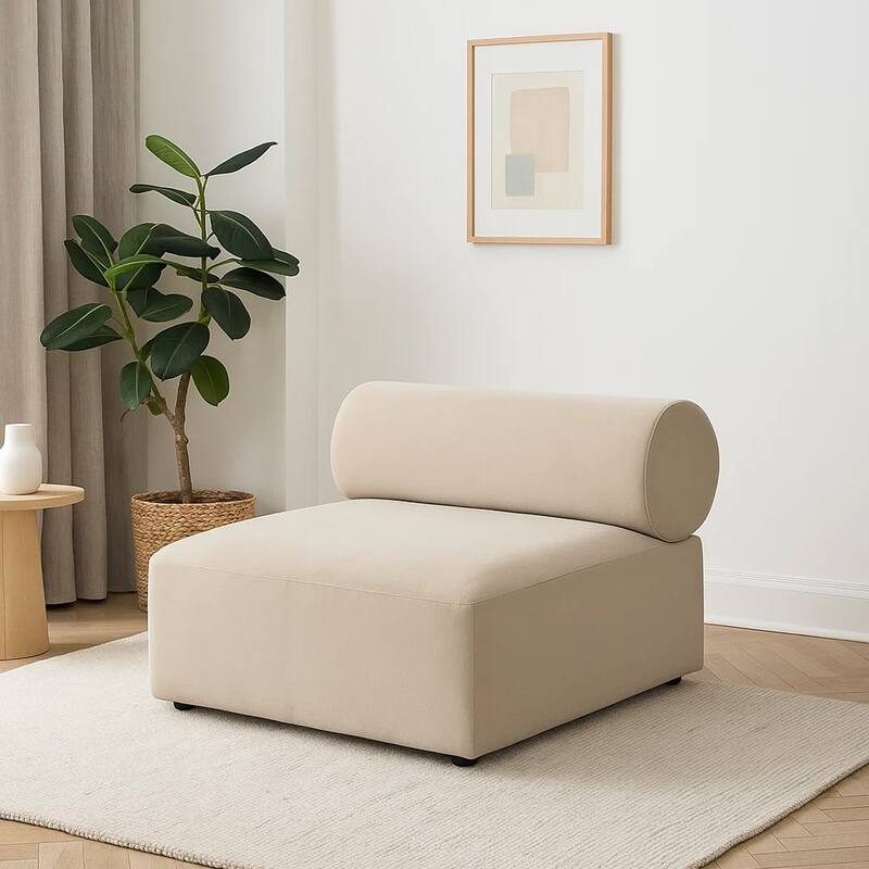 Zey Modular Armless Chair with Low Back, Light Camel Brown Velvet