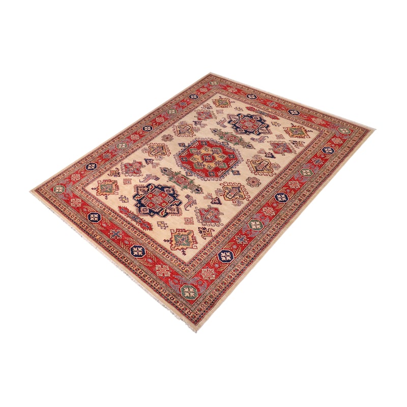 Tribal Super Kazak Aden Natural/Red Hand Knotted Wool Rug - 8'9'' x 11'8''