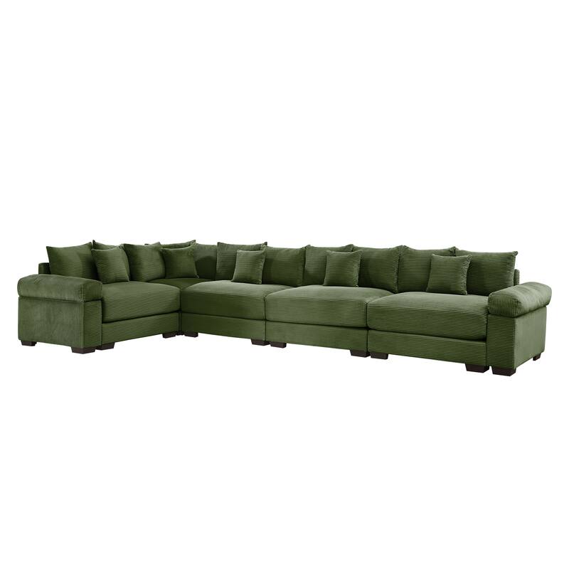 GDFStudio - Corduroy L-Shaped 5-Seater 154.6" Cloud Modular Sectional Couch