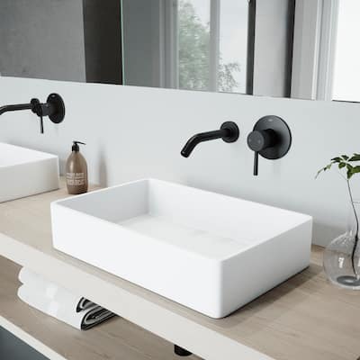 VIGO Magnolia 21"L x 14"W MatteStone Vessel Sink and Olus Wall Mount Faucet Set