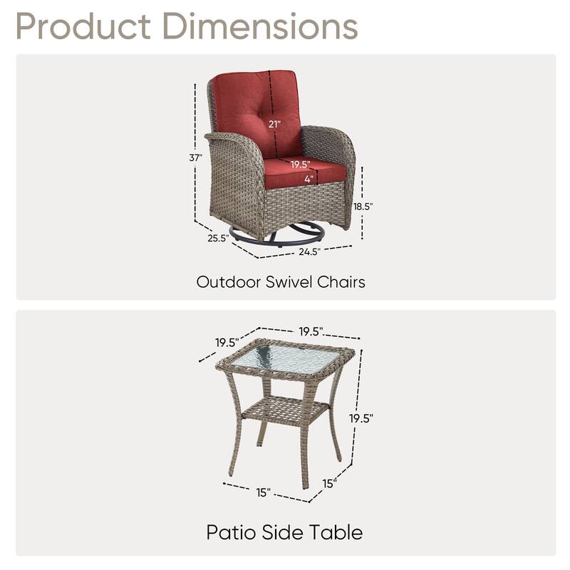 Outdoor Wicker Swivel Gliders Chairs with Side Table