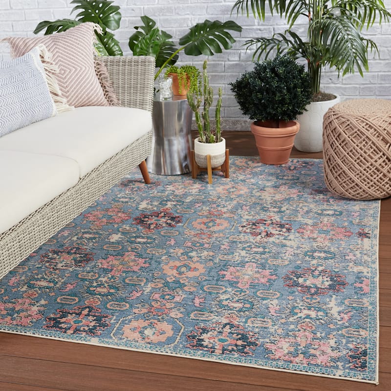 Farella Indoor/ Outdoor Oriental Blue/ Pink Area Rug