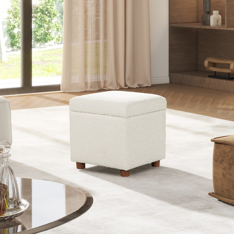 Jennifer Taylor Home Jacob 18" Storage Cube Ottoman - Ivory White Boucle