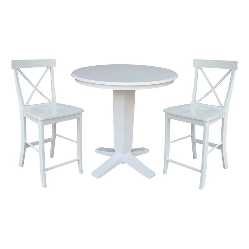 36 in Solid Wood Round Top Counter Height Dining Table with Stools - 3-Piece - White