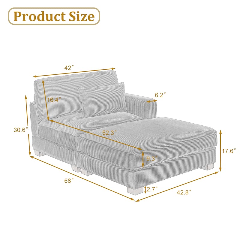 Modern Corduroy Upholstered Sectional Chaise Lounge with Ottoman