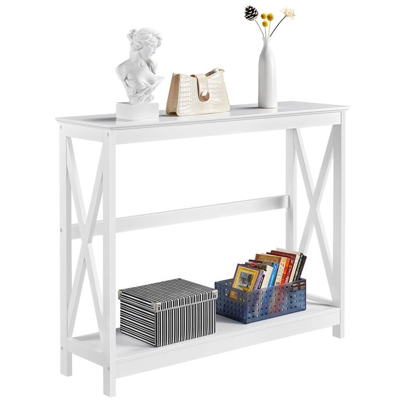 Yaheetech 2-Tier X-Design Console Table Console Tables for Entryway - White
