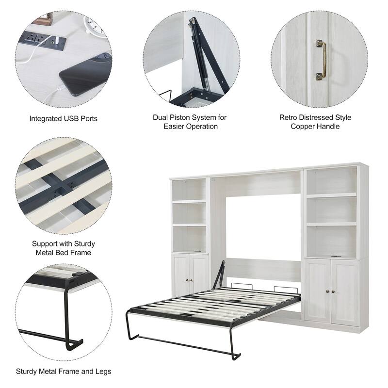 Murphy Wall Bed with 1 Side Cabinet Storage Shelf by Harper&Bright Designs