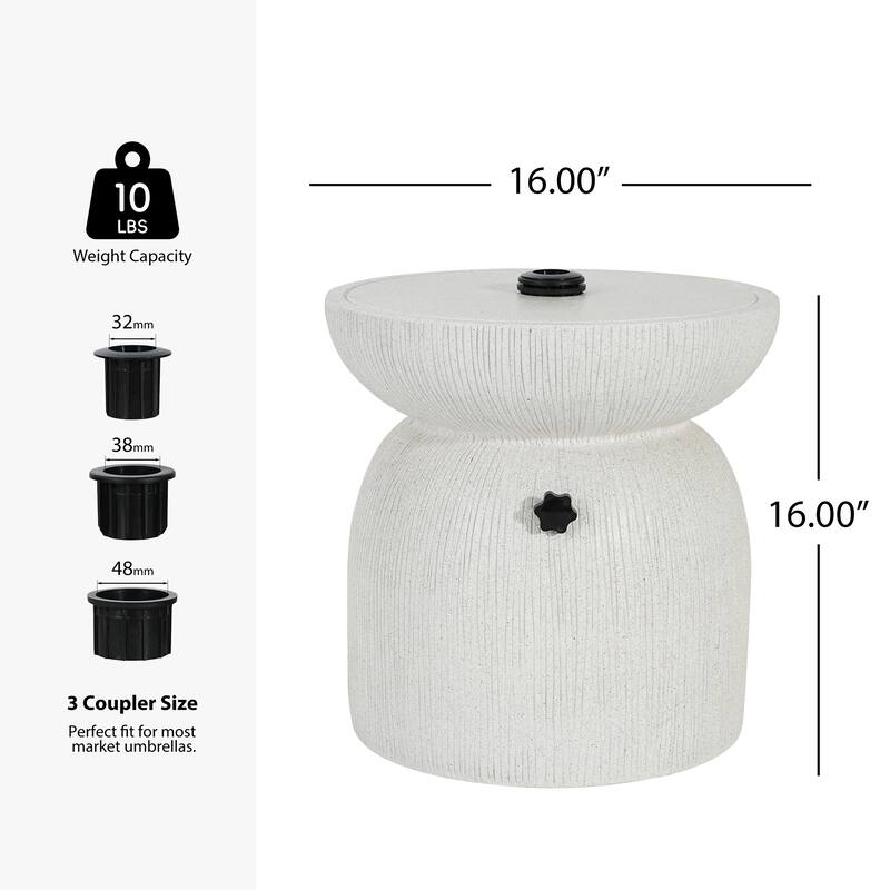 Roomfitters Odelia Outdoor Side Table Umbrella Base with Sand Filling Design, White Marble Finish - White Marble