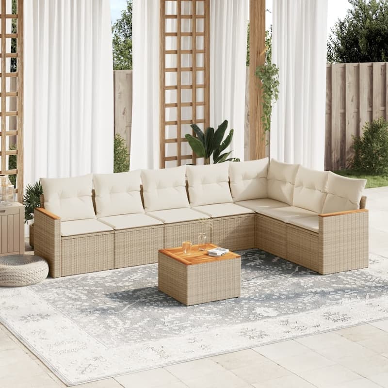 vidaXL Garden Sofa Set Black - 24.4 x 24.4 x 27.2 - Beige Large With table