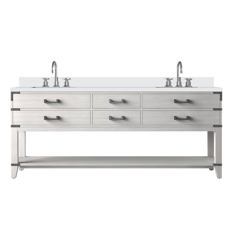 Norwalk Bath Vanity Quartz Top, Sink and Faucet - 80 inch - White Oak