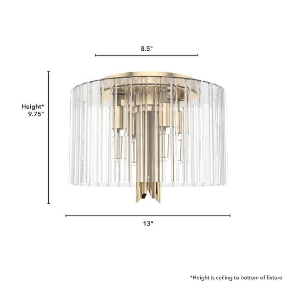dimension image slide 1 of 2, Hunter Gatz Ribbed Glass 4-Light Flush Mount Ceiling Light, Low Profile - Modern, Glam, Fluted Glass