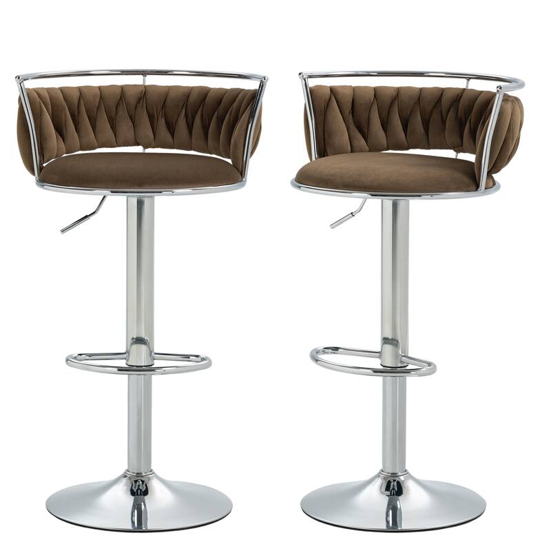 4 Set Velvet Adjustable Swivel Bar Stools With Backs