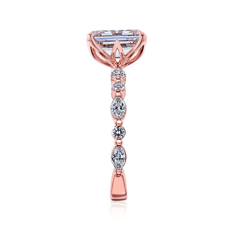 Kobelli 3.64 Carat Lab Fancy Intense Pink Diamond IGI Certified 18k Solid Rose Gold Emerald-cut Bubble Band Scalloped Ring