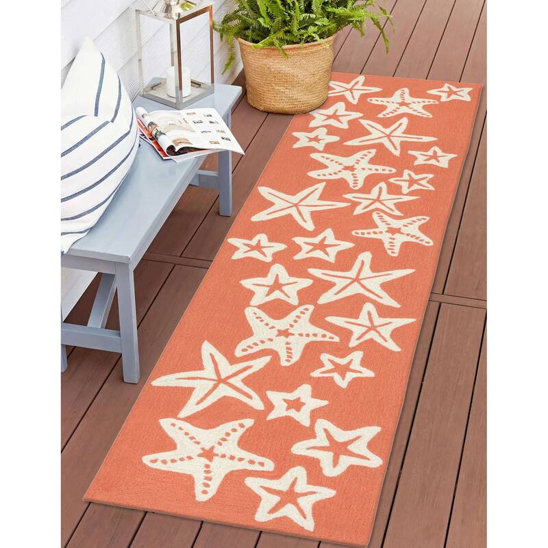 Liora Manne Capri Starfish Indoor/Outdoor Rug - 2' x 8' Runner - Coral