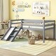 preview thumbnail 11 of 16, Twin Size Pine Wood Low Loft Bed with Slide and Ladder Grey