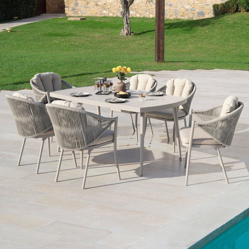 Patio 7-Piece Dining Set with Cushions and Pillows, Umbrella Hole, Beige - Beige