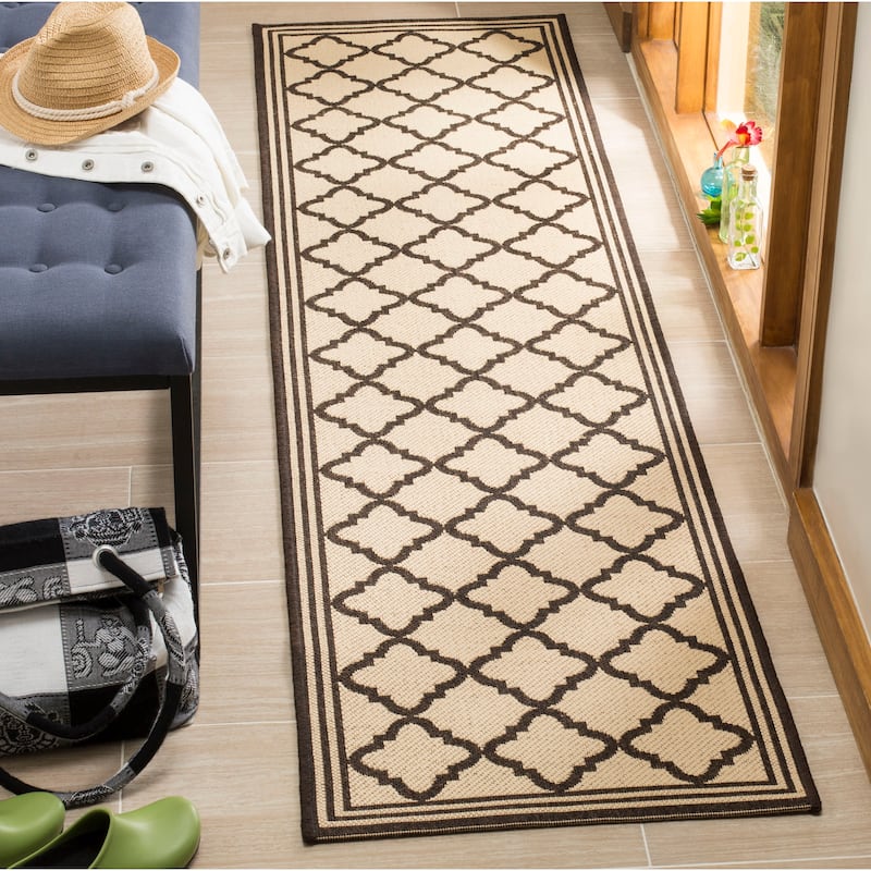 SAFAVIEH Linden Carolynn Indoor/ Outdoor Patio Backyard Rug - 2'2" x 8' Runner - Creme/Brown