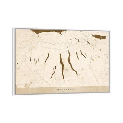iCanvas "Sepia Vintage Finger Lakes Ny Map" by blursbyai Framed Canvas Print