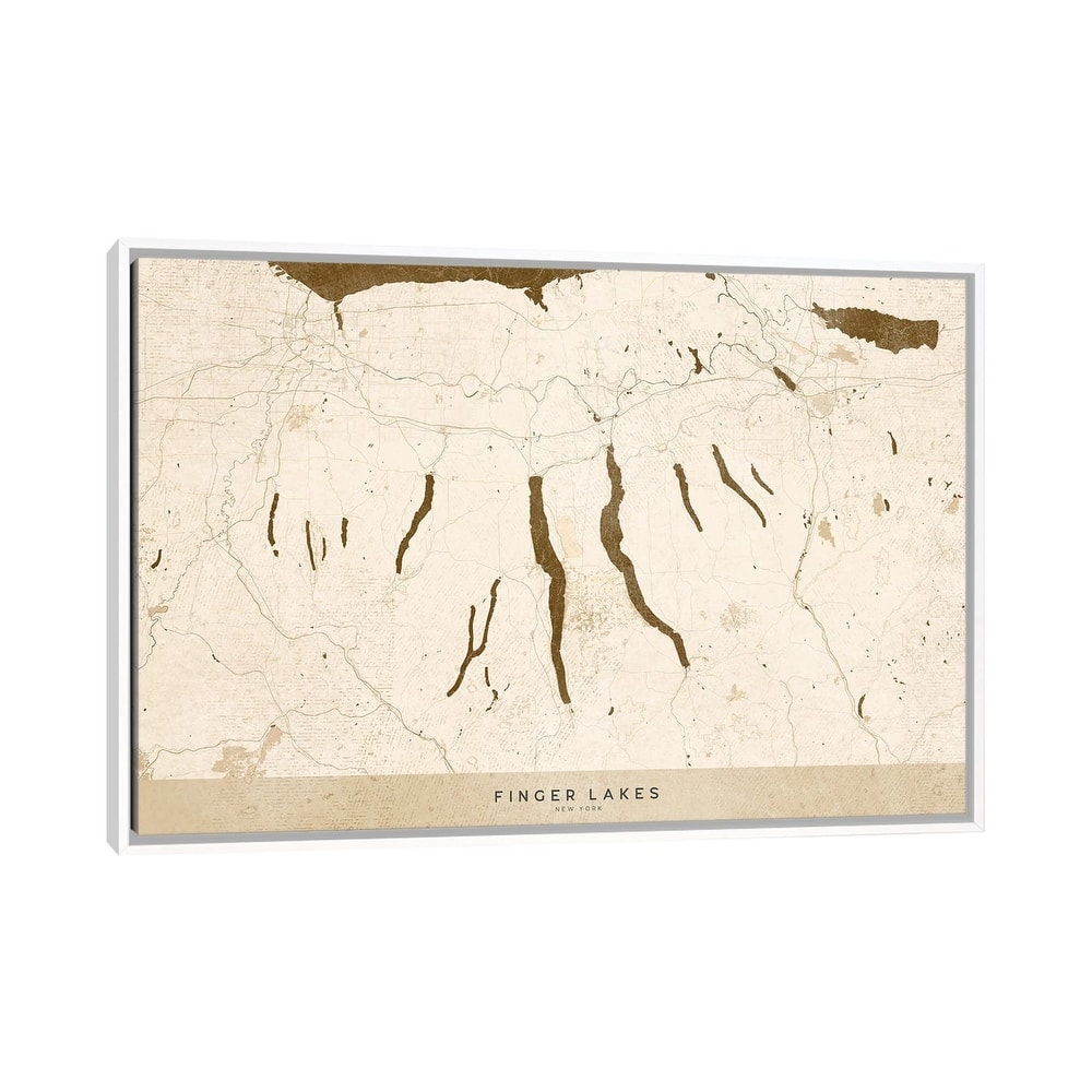 iCanvas "Sepia Vintage Finger Lakes Ny Map" by blursbyai Framed Canvas Print