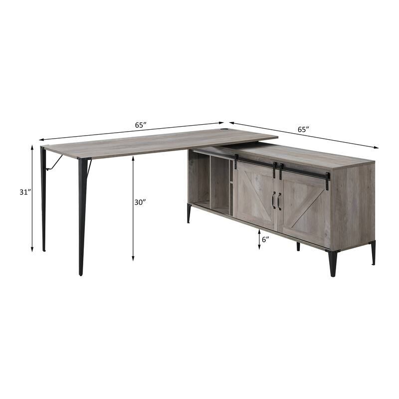 Zakawani Gray Oak & Black Finish Writing Desk with a Cabinet