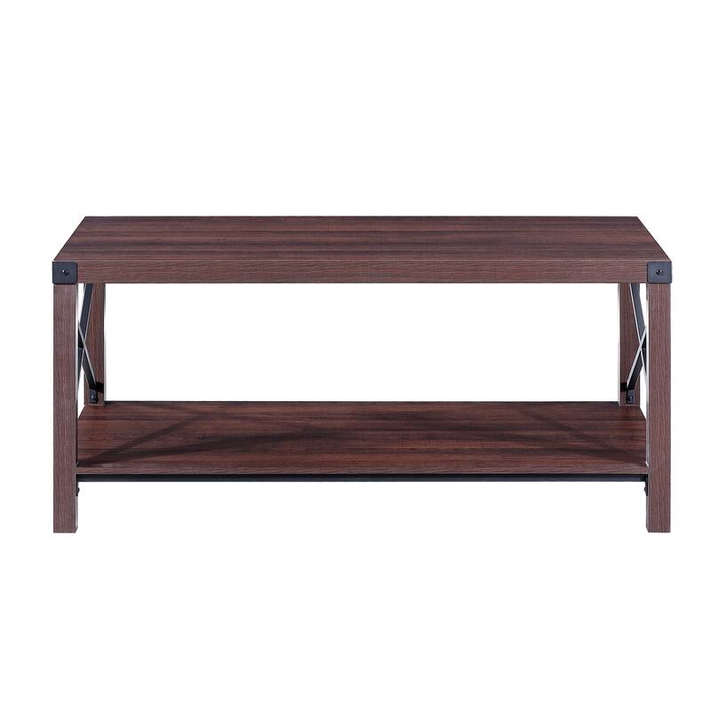 Ledel 39-inch Rustic Wood Coffee Table with Storage Shelf