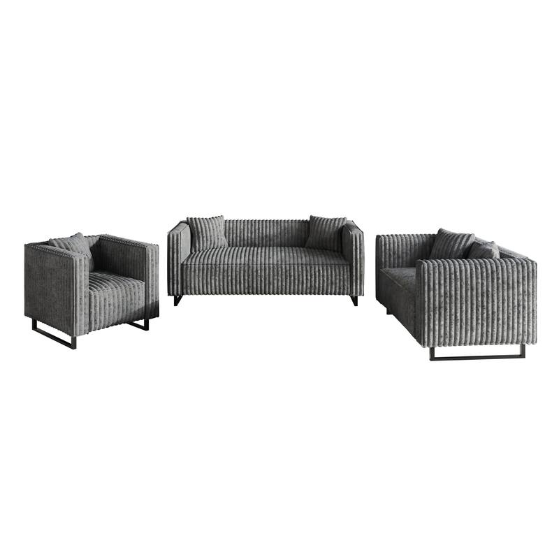 CraftPorch Mid Century Modern 3- Pieces Upholstered Living Room Set - Grey