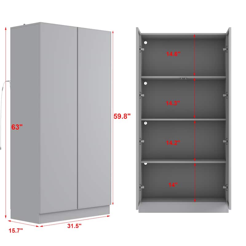 63"Hx31.5"W Lighted Display Cabinet with Glass Doors Bookshelf Buffet