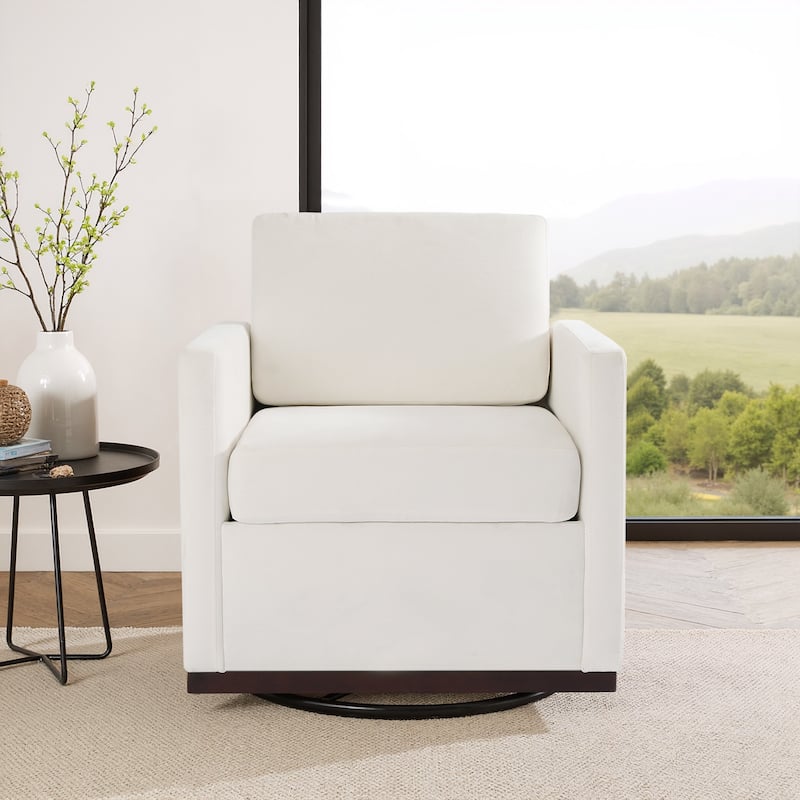 Chenille Leather Modern Swivel Accent Chair - Beige