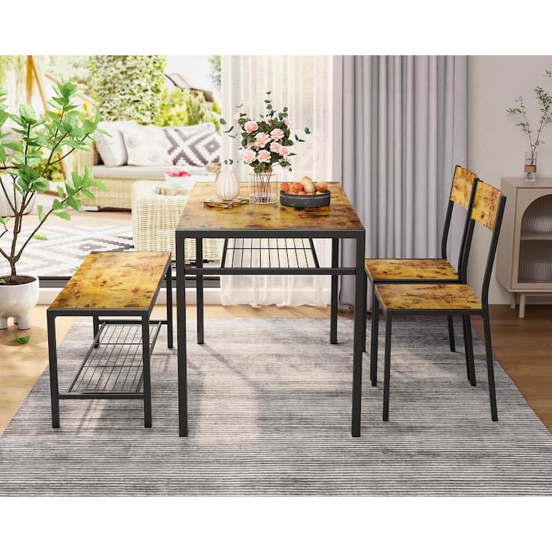 4 Piece Dining Table Set for Small Space, Kitchen Table and 2 Chairs for 4 with Bench