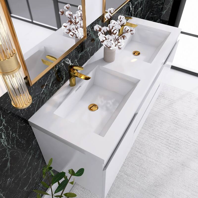 60" Wall-Mounted 2-drawer Bathroom Vanity Set with Integrated Double Sink