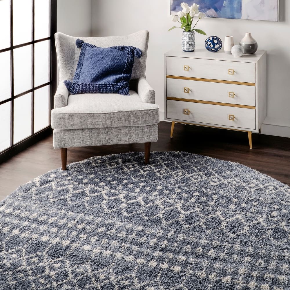 Nuloom Beige Geometric Moroccan Trellis Shag Rug