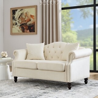 57" Velvet Chesterfield Sofa, 2 Seater Tufted Couch with Rolled Arms ...