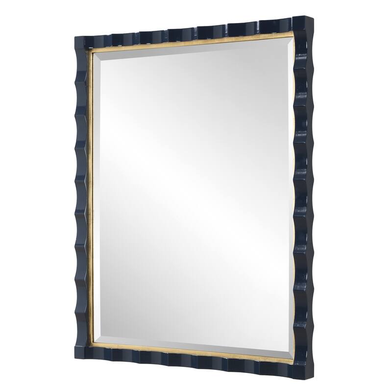 Scalloped Framed Beveled Wall Mirror - 39" - Navy Blue