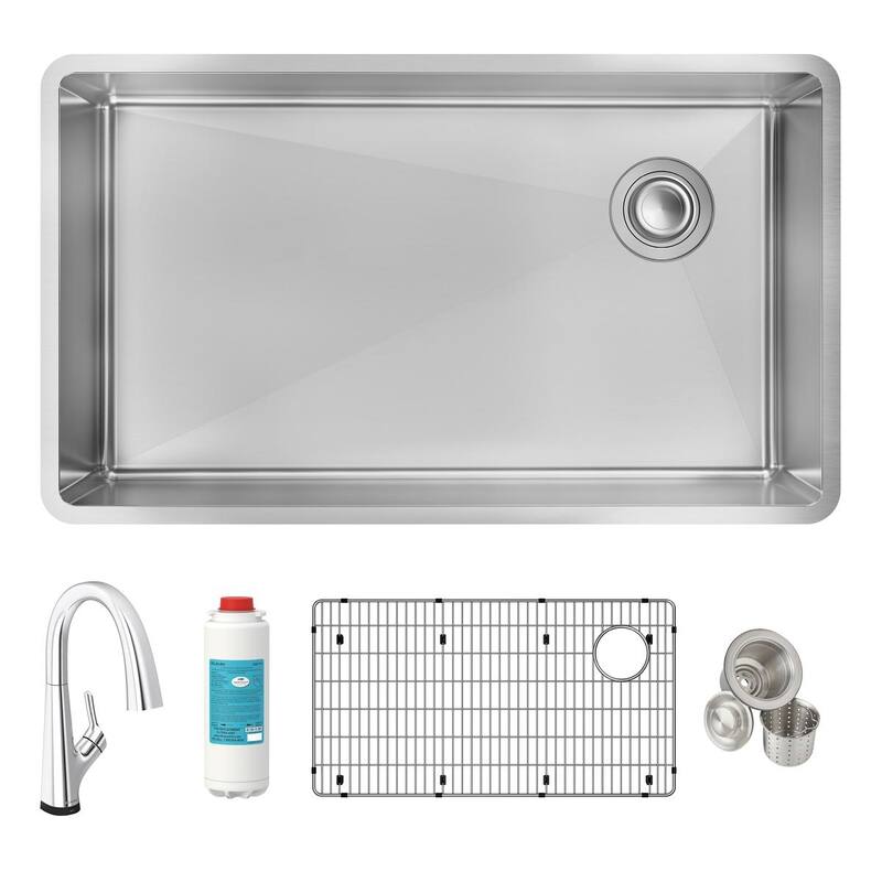 Elkay Crosstown 18 Gauge Stainless Steel 31-1/2" x 18-1/2" x 9", Single Bowl Undermount Sink Kit with Filtered Faucet