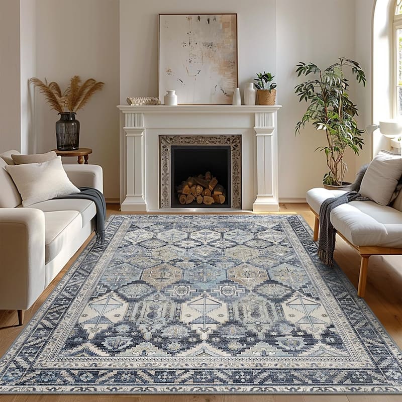 Mcow EverEase Collection Low Pile Machine Washable Non-Slip Area Rug - 6'X9' - Blue - Rectangle