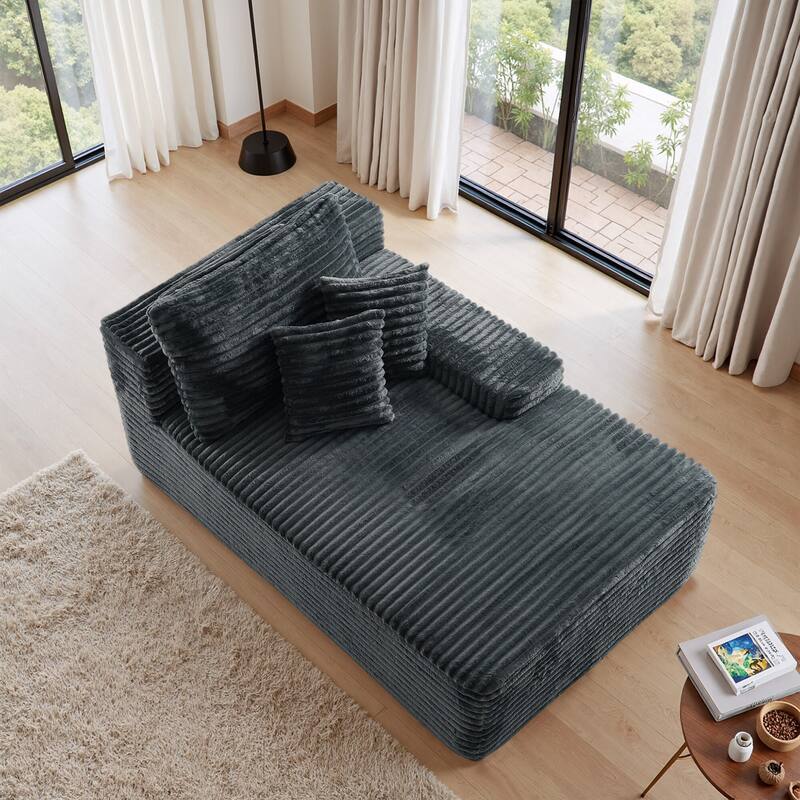 Oversized Upholstered Modular Sectional Chaise Lounge with Pillows - Grey-right facing - Right Facing