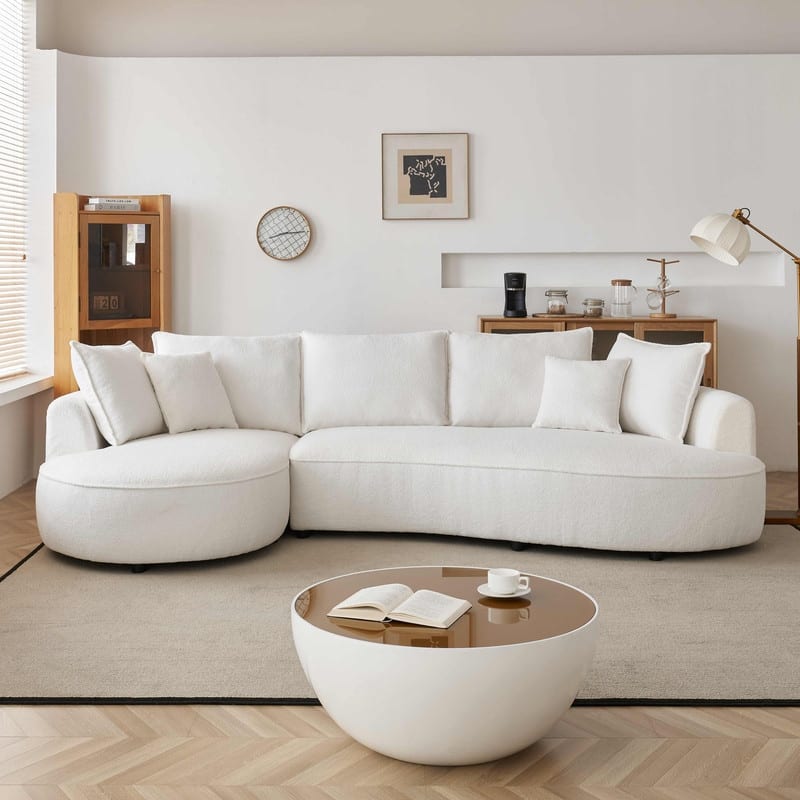 123" Modern Curved Sectional Sofa Couch With Chaise, Upholstery Boucle Sofa Couch With Pillows For Living Room, Left Facing 