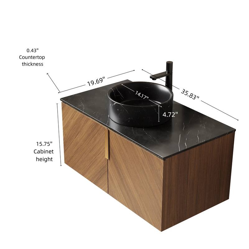 Wall-Mounted Bathroom Vanity with Round Ceramic Sink