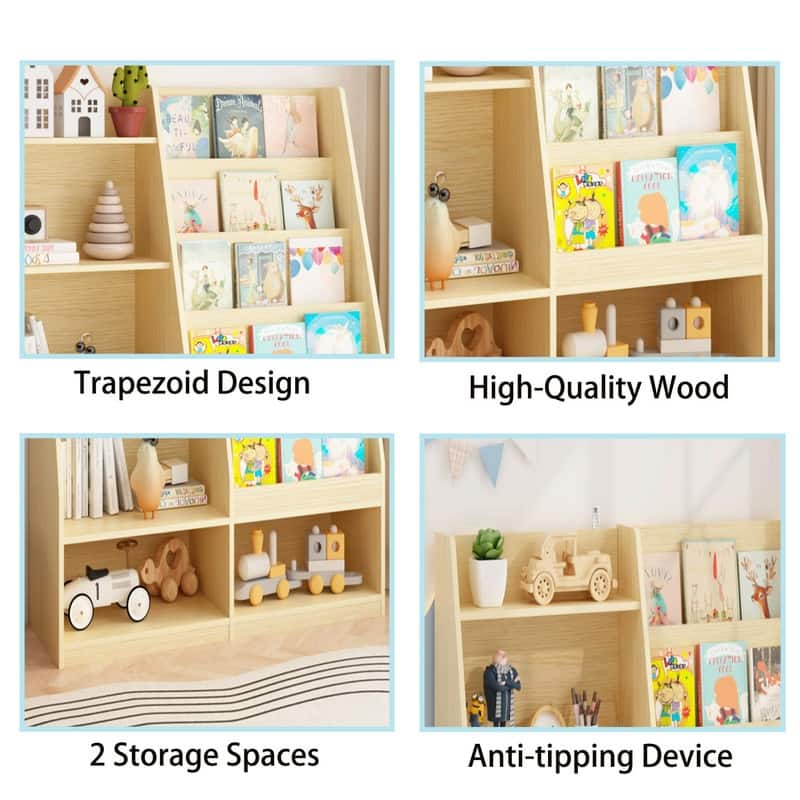 Kids Wooden Bookshelf and Toy Storage Organizer with 4-Tier Shelves