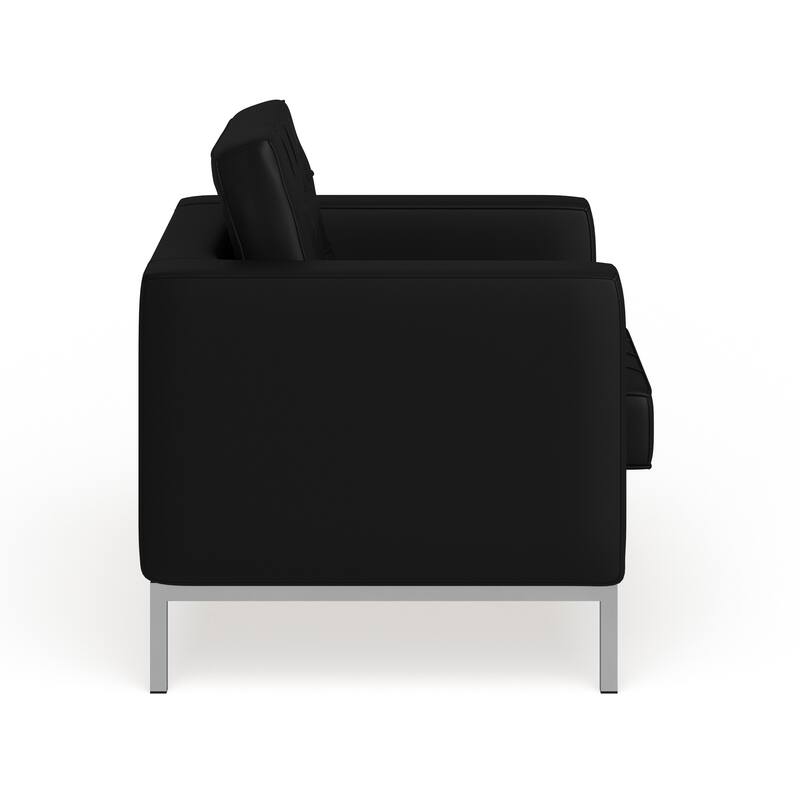 Button Tufted LeatherSoft Chair with Integrated Stainless Steel Frame