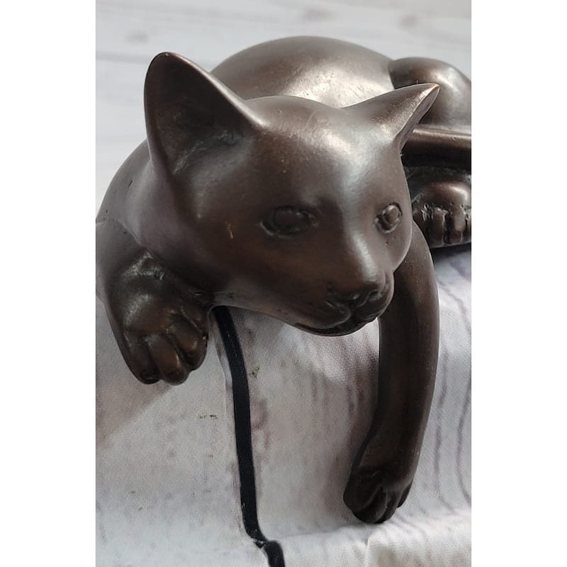 Desktop Cat Bronze Sculpture Figurine Figure Signed Original Art 3 Inches X 5 Inches