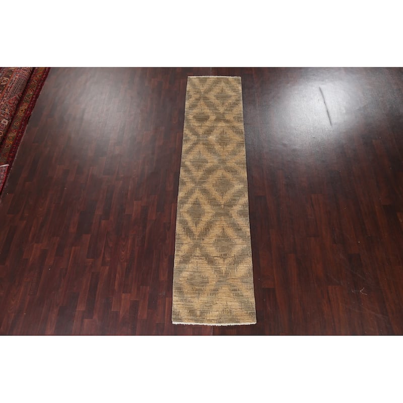 Geometric Gabbeh Kashkoli Wool Runner Rug Hand-knotted Oriental Carpet - 2'6" x 10'9"