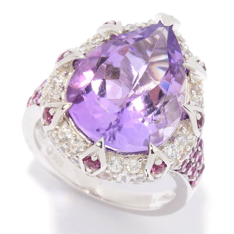 Sterling Silver Pear Cut Pink Amethyst & White Zircon Ring